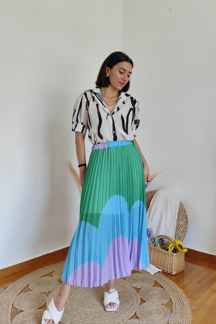 Pleated colorblock skirt